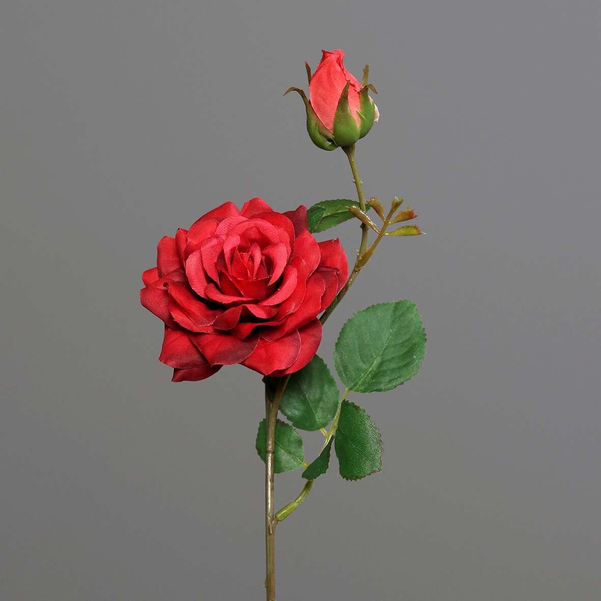 Künstliche Rose mit Blüte und Knospe