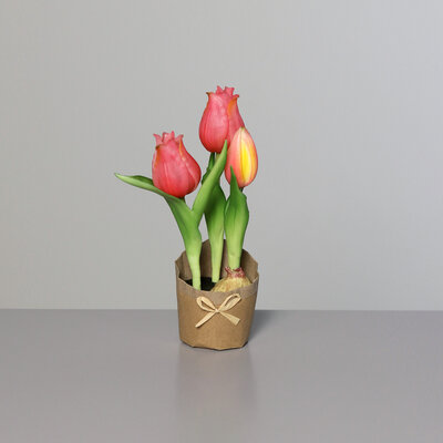 SBS Künstliche Tulpe mit drei Knospen im Papierbeutel